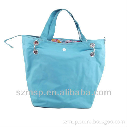 green polyester large capacity shopping/foldable lady shoulder tote bag